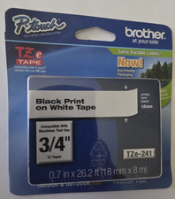 Genuine Brother P-touch TZe-241 Black on White Laminated Tape 18mm X 8m
