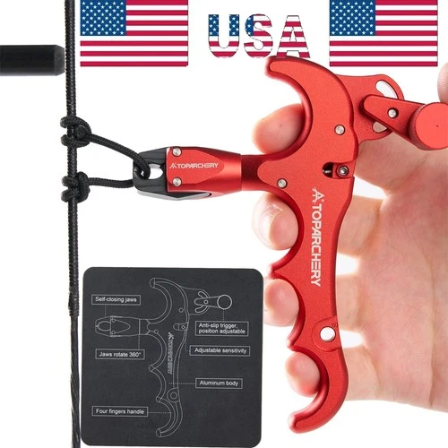 Archery 4-Finger Compound Bow Release Adjustable Can Rotate 360° Thumb Release