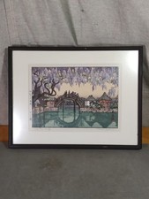Vintage Japanese Woodblock Print "Half Moon Bridge" Toshi Yoshida