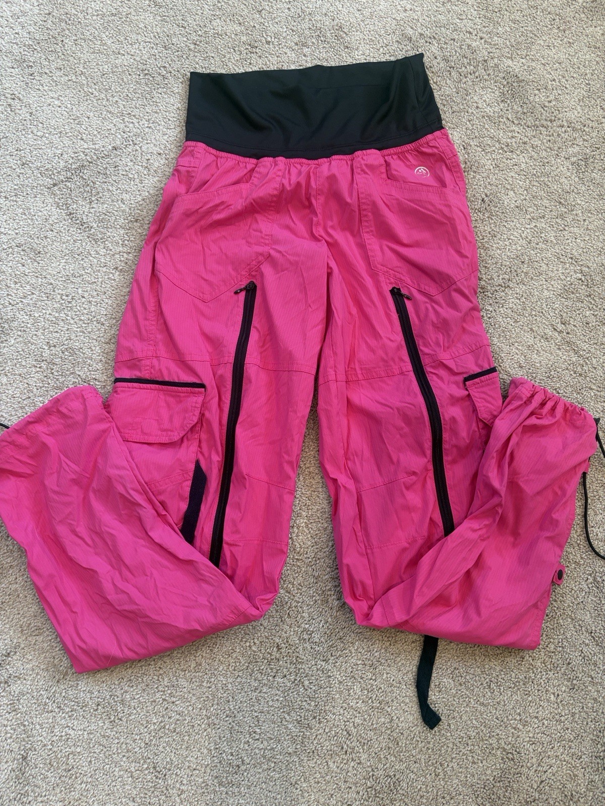 Zumba Women's XS Spicy Pink Cargo Pants Drawstring Pockets Adjustable Waist
