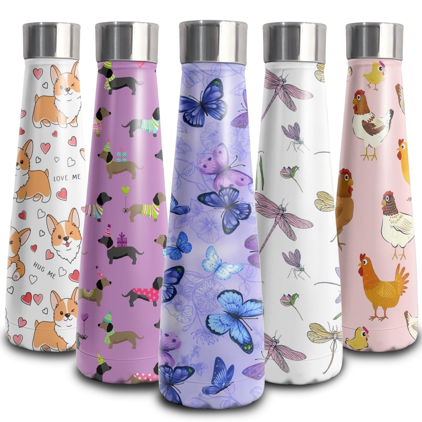 16 oz Butterfly Stainless Steel Water Bottle, Leak Proof Col