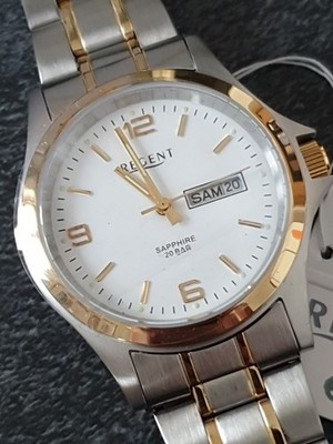 Regent Herren Uhr F-128 * Bicolor Armbanduhr 20 Bar Tag Datum Saphierglas OVP/11