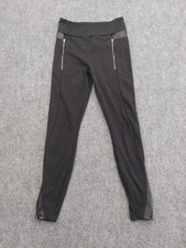 Athleta Luxe Moto Leggings Womens Small Black Faux leather trim Zip Ankles