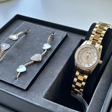 Bulova Gold Tone White Dial Crystal Quartz Women's Watch 2 Bracelets 98L315