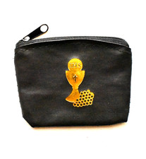 First Communion Black Rosary / Gold Tone Chalice Rosary Pouch
