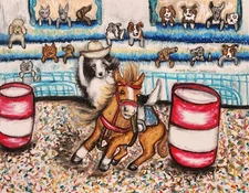 Sheltie Rodeo Dog Art 5x7 Print from Painting | Barrel Racing, Wall Art