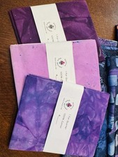 Lot of 3 New hand dyedPURPLE Lavender FQ BATIK 100 COTTON BLENDERS Fat Quarters