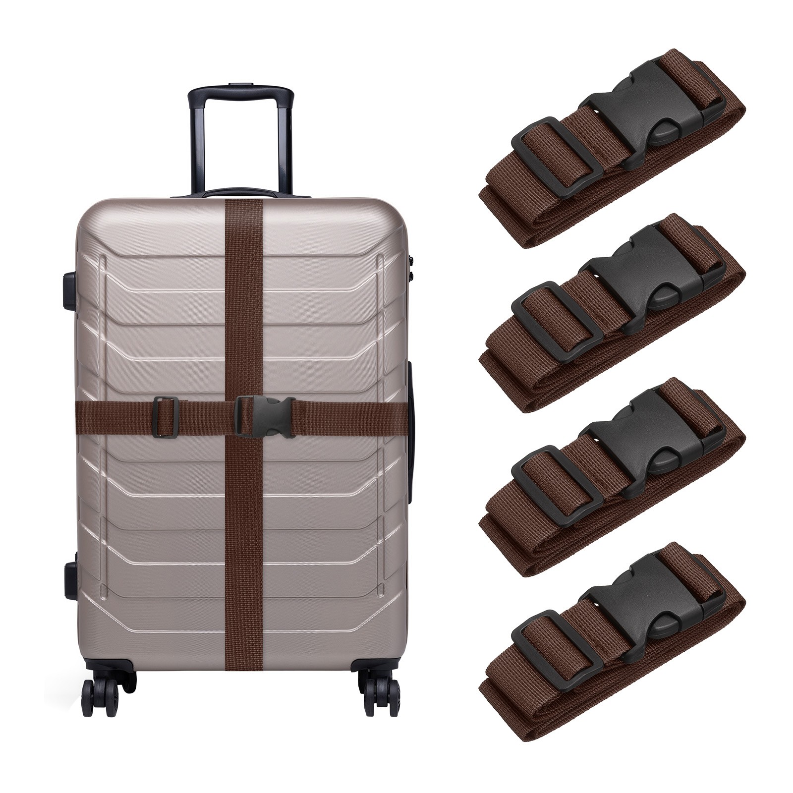 Straps For Suitcases Adjustable Luggage Connector Dark Brown
