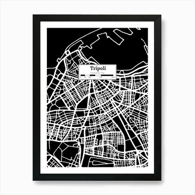 Tripolis (Libyen) Stadtplan   Hand-dra gerahmtes Wandbild Poster Leinwanddruck Bild