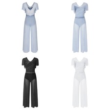 Women Jumpsuit Soft Bodysuit Slim Fit Leotard Sheer Pants Suit Solid Color