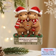 Personalized 2D Highland Cow Couple Ornament, Growing Old Together Since Year, C