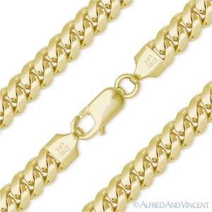 Authentic 7mm Miami Cuban Link Sterling Silver 14k Yellow Gold-Plated Mens Chain Necklace