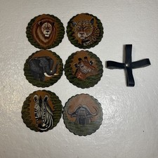 Set/6 Genuine Leather Hand painted Safari Animal Coasters Giraffe Elephant Zebra