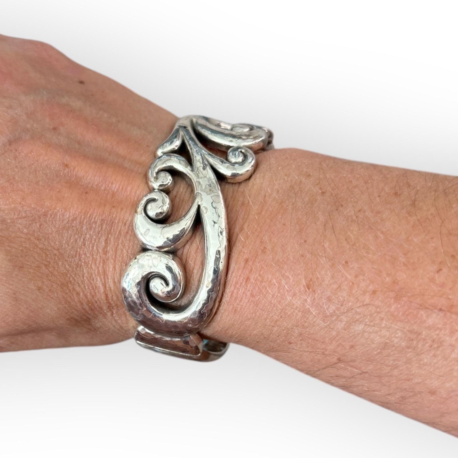 Brighton Silver Scroll Hinged Bangle Bracelet wit… - image 3