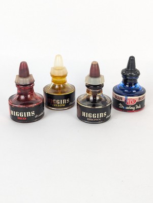Vintage 40s Higgins Fredrick Post Waterproof Drawing Ink Lot 4 Half Full Bottles