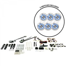 2-Door Power Window Kit with 3 Retro Billet Switches - Blue Illumination