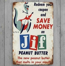Jif Peanut Butter 8 x 12 Vintage Novelty Metal Sign New!