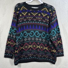 Vintage 80s Alfred Dunner Sweater Size S Oversized Colorful Retro Made in USA