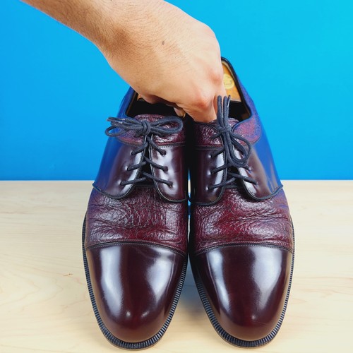 Mezlan Darian Mens Size 9 Shoes Burgundy Cordova Leather Ostrich derby Shoes - Picture 4 of 12