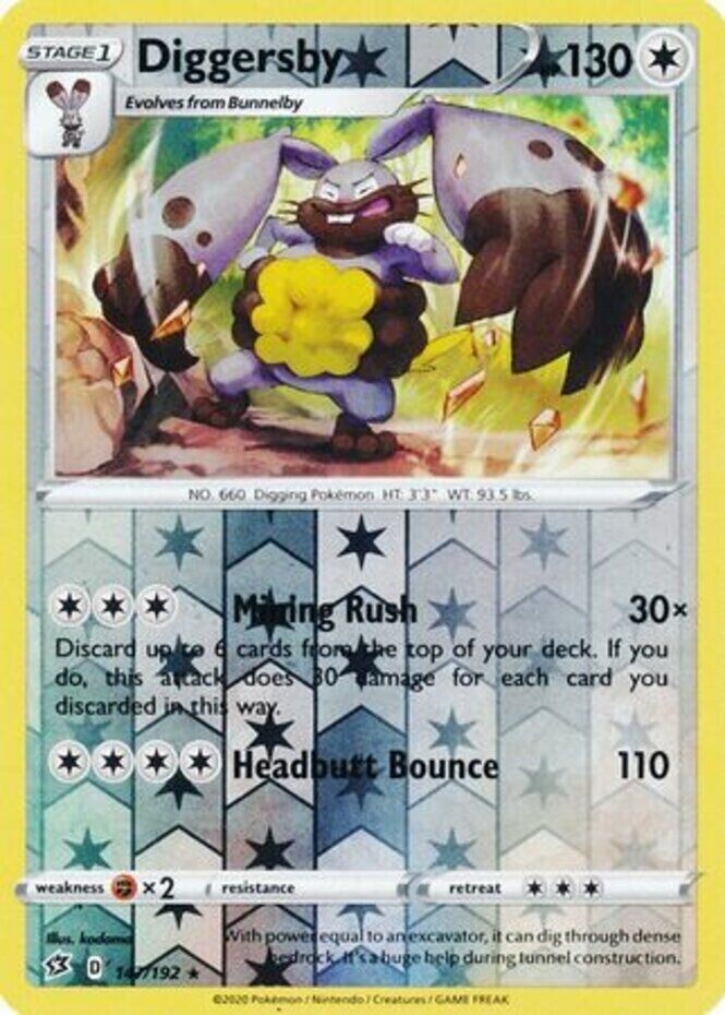 Pokemon - Diggersby - 147/192 - Rare Reverse Holo - REBEL CLASH - NM/M