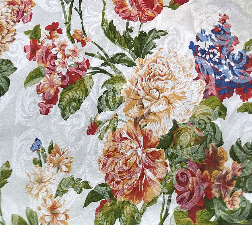 VICTORIAN CHINTZ PRINT FLORAL DAMASK IVORY POLY COTTON FABRIC 60