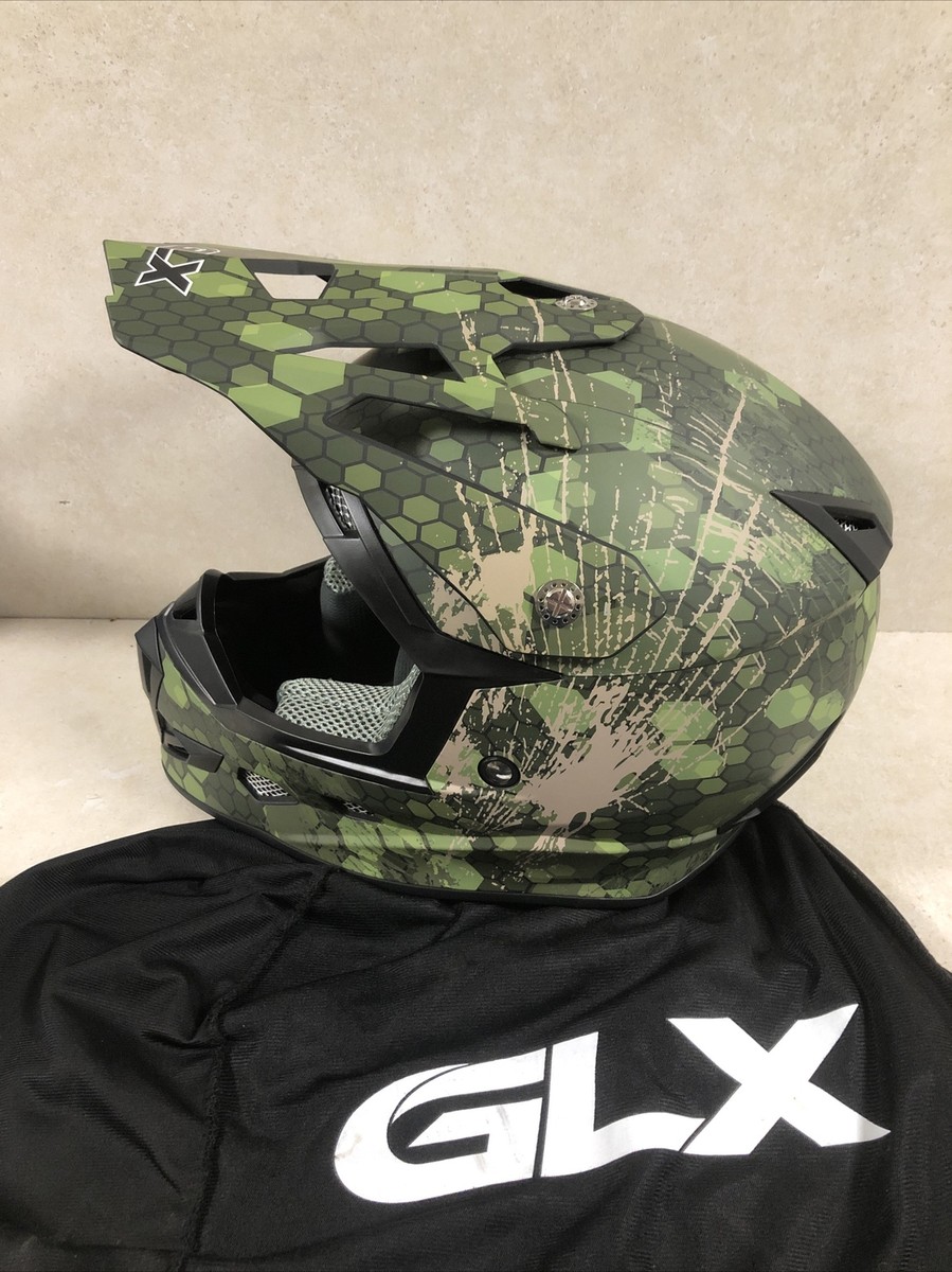 GLX GX623 DOT Kid's Motorsports Helmet Large Green Camo