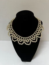 Elegant Pearl Bib Necklace Statement Scalloped Formal Choker Collar
