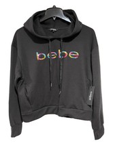 Bebe Women's Rainbow Sequin Logo Hoodie Black Size L NWT 89