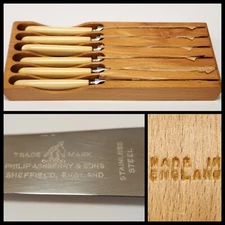 Vtg UNUSED Serrated Knives Philip Ashberry & Sons Sheffield England 6 Knife Set