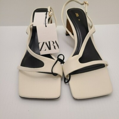 天くらら　　2621.2610 ZARA LEATHER SANDALS WITH BLOCK HEEL White SIZE 10| 1335/110
