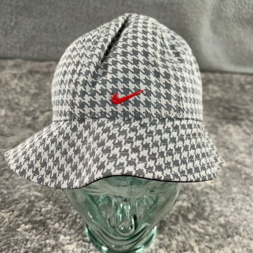 Nike Bucket Hat Womens Small Grey Houndstooth Metallic Swoosh Logo Outdoor Golf - Picture 2 of 9