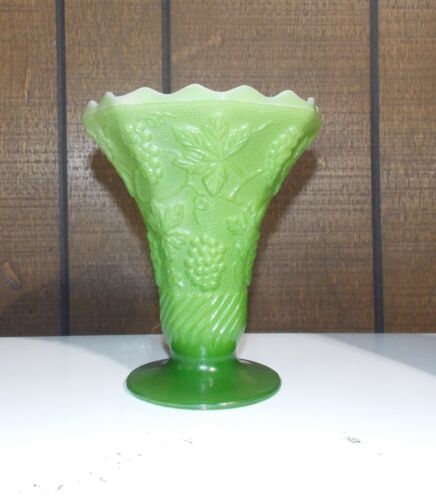 Vaso scanalato vetro scanalato HTF Green Anchor Hocking con disegno uva - Foto 1 di 8