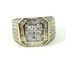 Natural Round Diamond Square Cluster Men's Ring Band 14k Yellow Gold 2.68Ct
