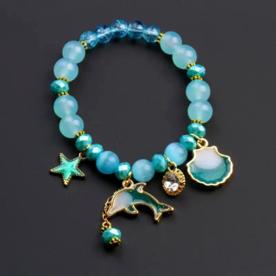 Ocean-Inspired Elastic Bracelet Dolphin Shell Charms Playful Multi-Layer Jewelry