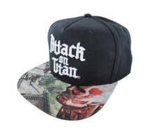 ATTACK ON TITAN BIOWORLD  SUBLIMATED BILL ADJUSTABLE SNAPBACK HAT BLACK NWT