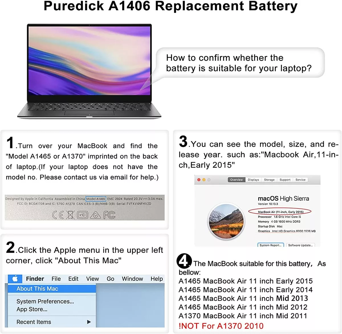 Battery for Apple MacBook Air  Inch Early  A fit Model