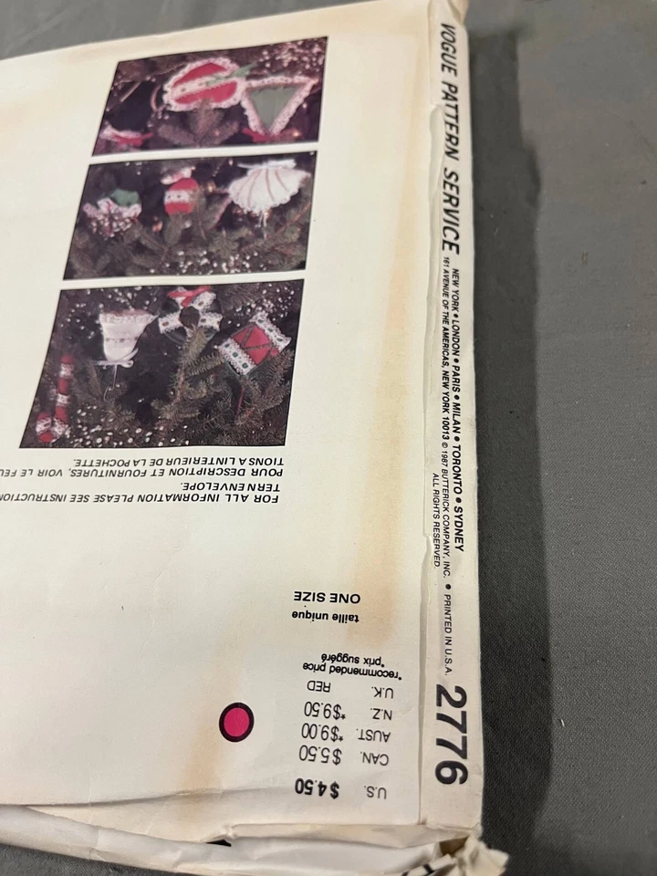 Vogue Patterns 2776 Seasonal Item Sewing Christmas Ornaments Decorations - Image 3 of 3