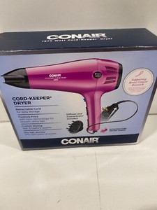 Conair Ionic Hair Dryer Cord Keeper Turbo Blow 2 Speed with Diffuser 1875W Pink