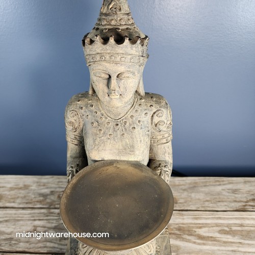 Buddha Statue Kneeling w/ Candle Holder Pewter Plate 15" Tall Hand Painted - Picture 4 of 10