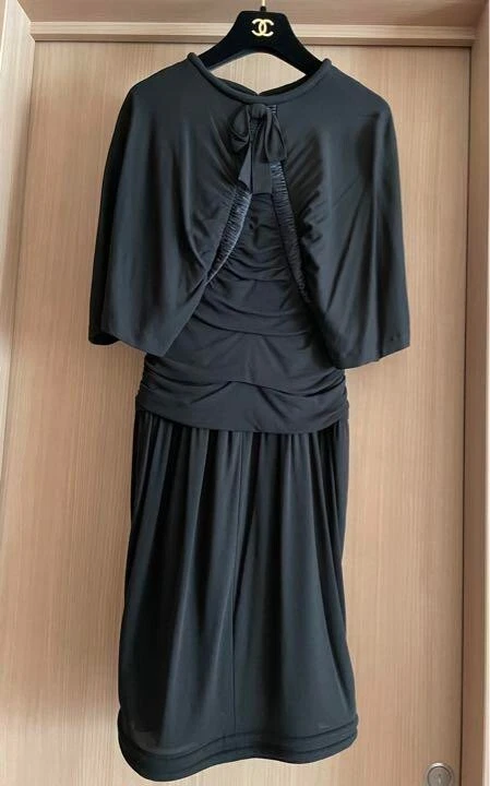 Abito CHANEL con drappeggio a nastro e scollatura donna taglia 38 seta nero di JP