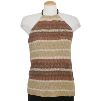 RALPH LAUREN Brown Linen Silk Textured Knit Stripe Halter