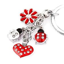 Z395 Cute Red Style Ladybug Heart Lily Charms Key Ring Keychain