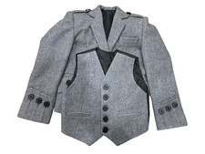 Scottish Baby Grey Argyle Style kilt Jacket With 5 Button Vest Wedding Kids Kilt