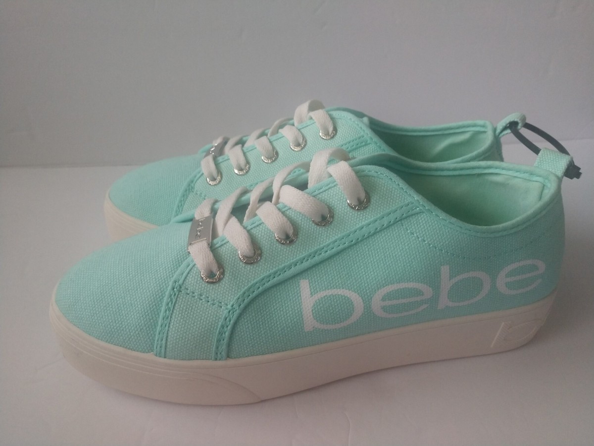 BEBE Sport Shoes Womens Platform Sneaker Turquoise Logo Lace Up Brand  New