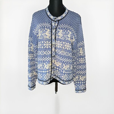 Nomadic Traders Winter Skandinavien knit Blue/white cardigan ornate buttons - M