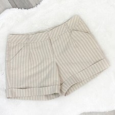 Loft Shorts Womens 2 Tan Striped Linen Cotton Blend Cuffed Hem Chino Flat Front