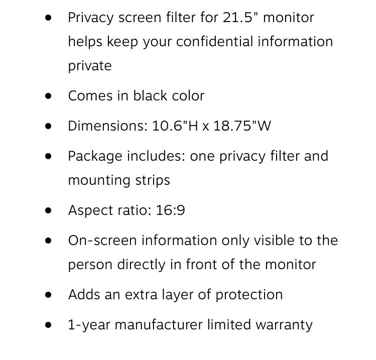 Privacy Filter Computer Screen, 21.5 (18.8” x 10.6”), NEW in original envelope - Image 4 of 4