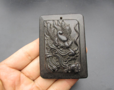 Old Chinese HongShan culture Meteorite jade Carved Dragon head amulet Pendants