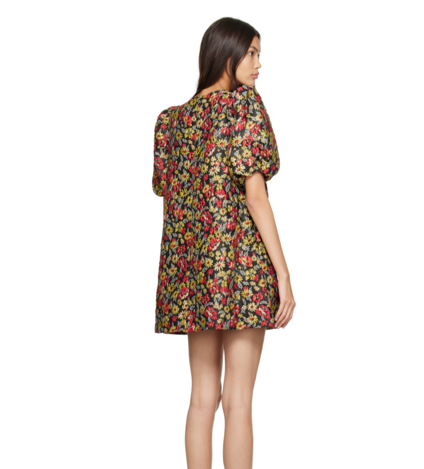 NEW Ganni Black 3D Jacquard Minidress in Meadow Black Size