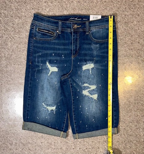 NWT Inc. Women's Shorts Jean Denim Core Mid Rise Distressed Glitter 6 Blue - Picture 4 of 5